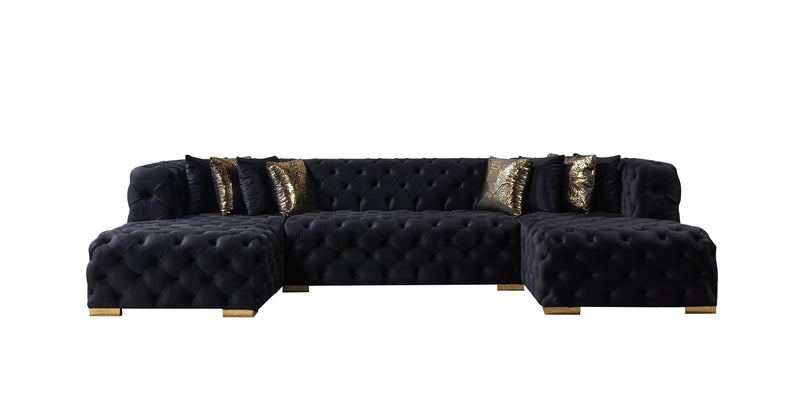 Neva Black Velvet Double Chaise Sectional - Gate FurnitureSectional