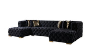 Neva Black Velvet Double Chaise Sectional - Gate FurnitureSectional