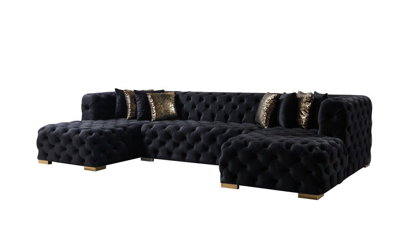 Neva Black Velvet Double Chaise Sectional - Gate FurnitureSectional