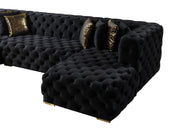Neva Black Velvet Double Chaise Sectional - Gate FurnitureSectional