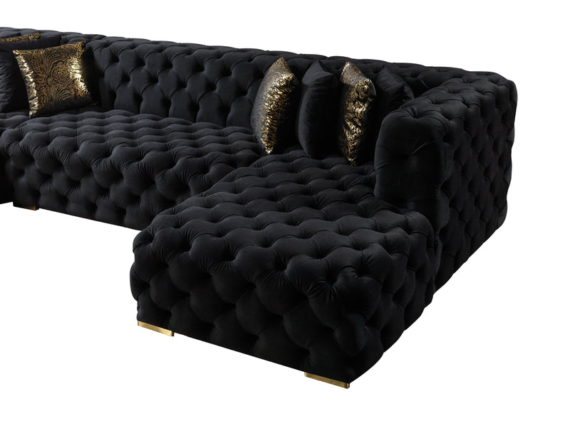 Neva Black Velvet Double Chaise Sectional - Gate FurnitureSectional