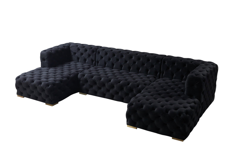 Neva Black Velvet Double Chaise Sectional - Gate FurnitureSectional