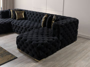 Neva Black Velvet Double Chaise Sectional - Gate FurnitureSectional