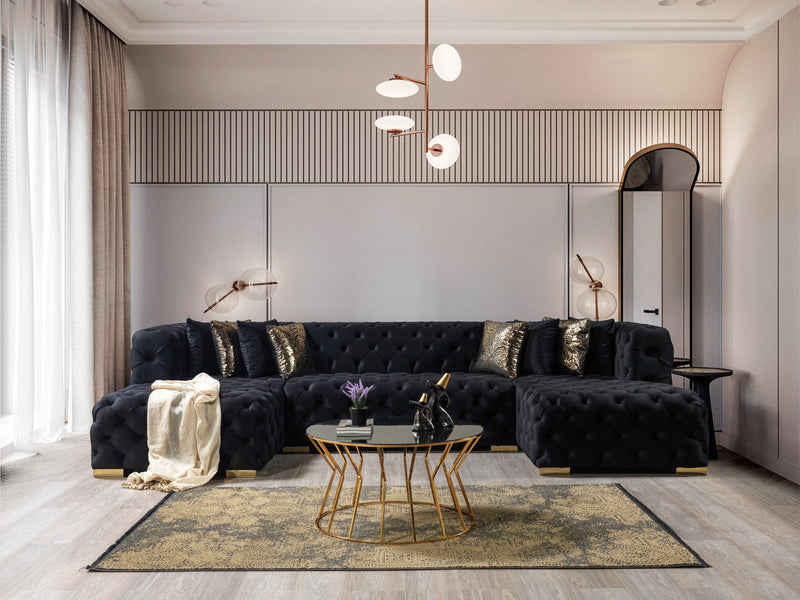 Neva Black Velvet Double Chaise Sectional - Gate FurnitureSectional