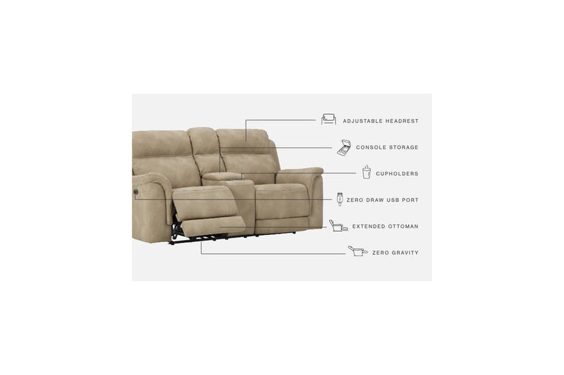 Next - Gen DuraPella Sand Power Reclining Loveseat with Console - Gate FurniturePower Reclining Loveseat