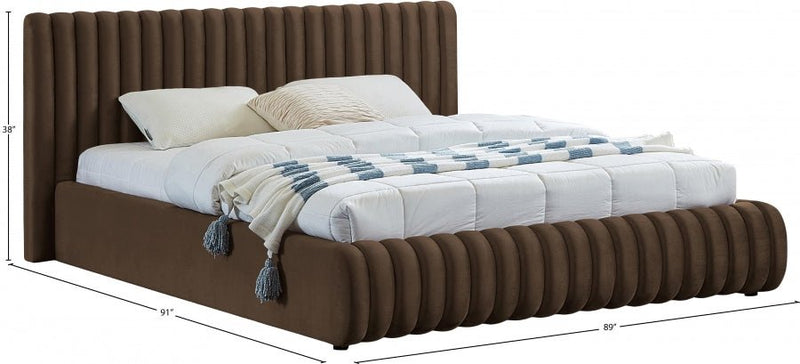 Nico Velvet King Bed Brown - Gate FurnitureKing Bed