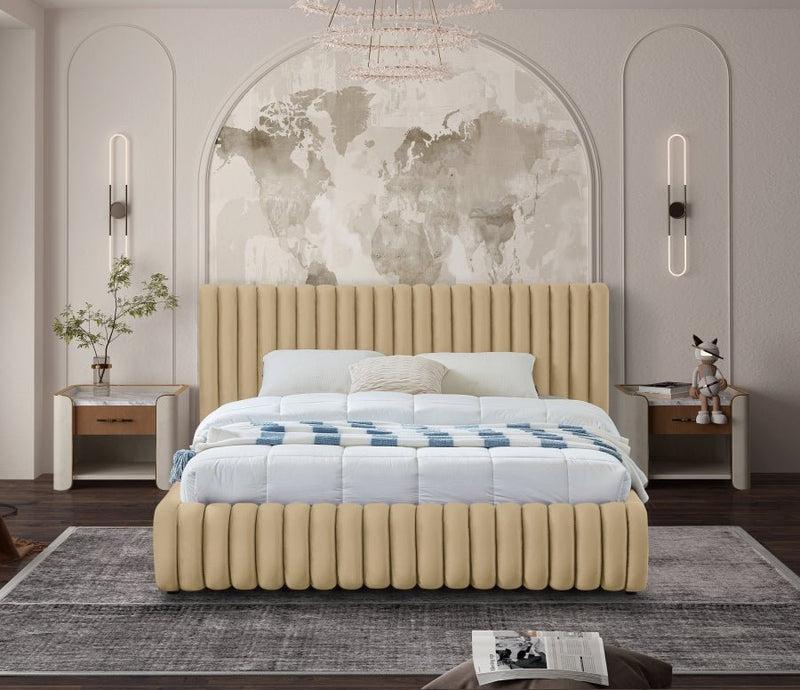 Nico Velvet King Bed Camel - Gate FurnitureKing Bed