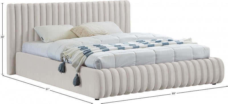 Nico Velvet King Bed Cream - Gate FurnitureKing Bed