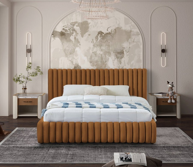 Nico Velvet King Bed Saddle - Gate FurnitureKing Bed