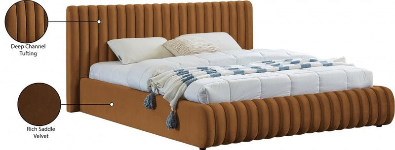 Nico Velvet King Bed Saddle - Gate FurnitureKing Bed