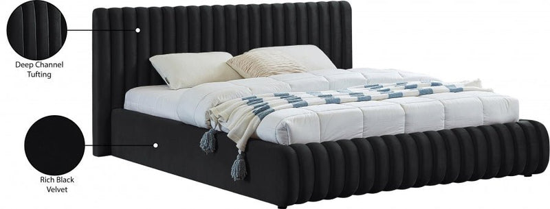 Nico Velvet Queen Bed Black - Gate FurnitureQueen Bed