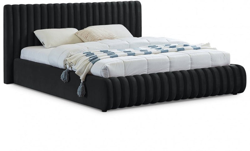 Nico Velvet Queen Bed Black - Gate FurnitureQueen Bed