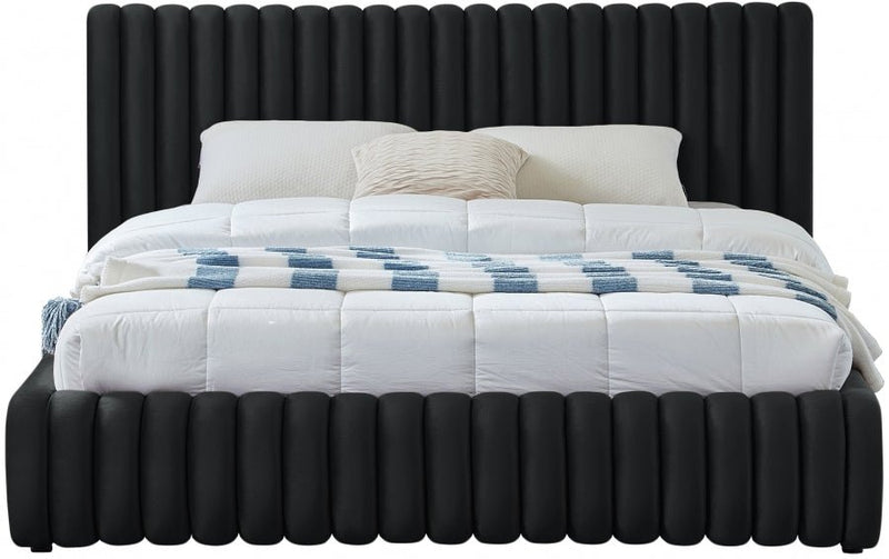 Nico Velvet Queen Bed Black - Gate FurnitureQueen Bed