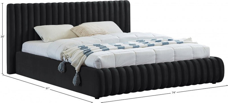 Nico Velvet Queen Bed Black - Gate FurnitureQueen Bed