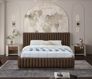 Nico Velvet Queen Bed Brown - Gate FurnitureQueen Bed