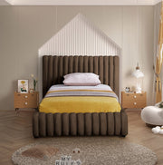 Nico Velvet Twin Bed Brown - Gate FurnitureTwin Bed