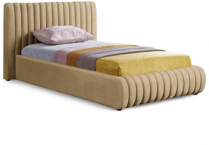 Nico Velvet Twin Bed Camel - Gate FurnitureTwin Bed