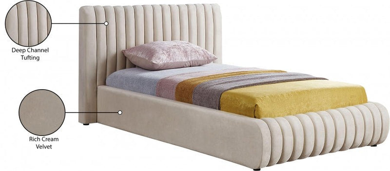 Nico Velvet Twin Bed Cream - Gate FurnitureTwin Bed