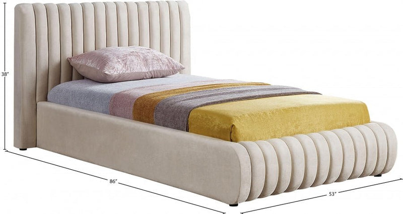 Nico Velvet Twin Bed Cream - Gate FurnitureTwin Bed