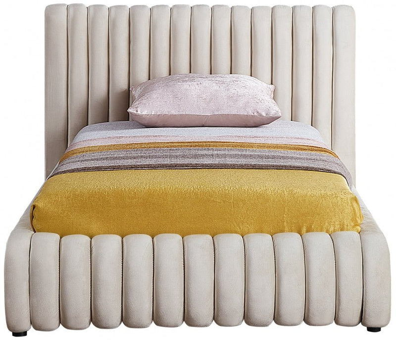 Nico Velvet Twin Bed Cream - Gate FurnitureTwin Bed