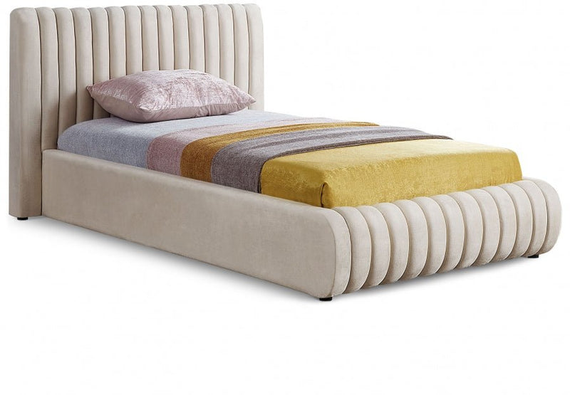 Nico Velvet Twin Bed Cream - Gate FurnitureTwin Bed