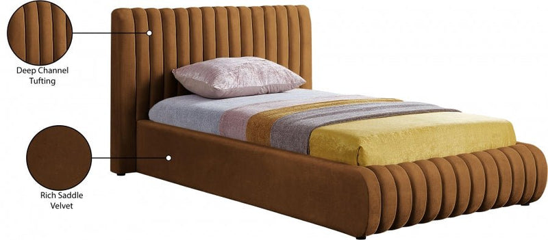 Nico Velvet Twin Bed Saddle - Gate FurnitureTwin Bed