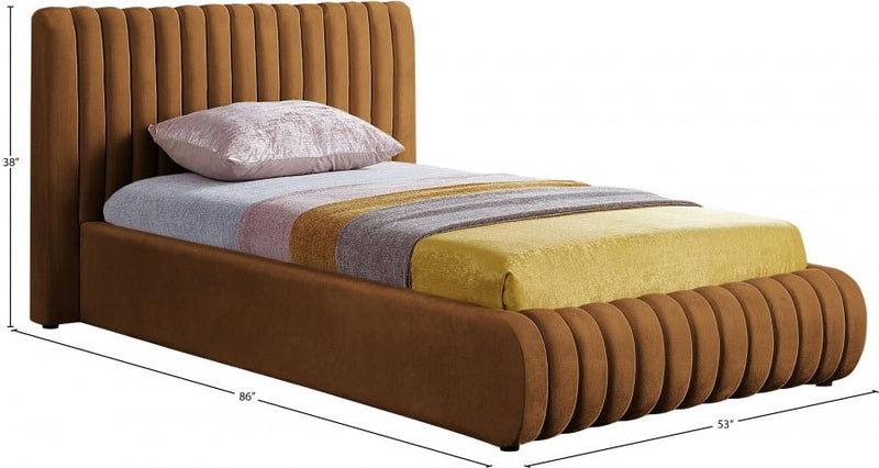 Nico Velvet Twin Bed Saddle - Gate FurnitureTwin Bed