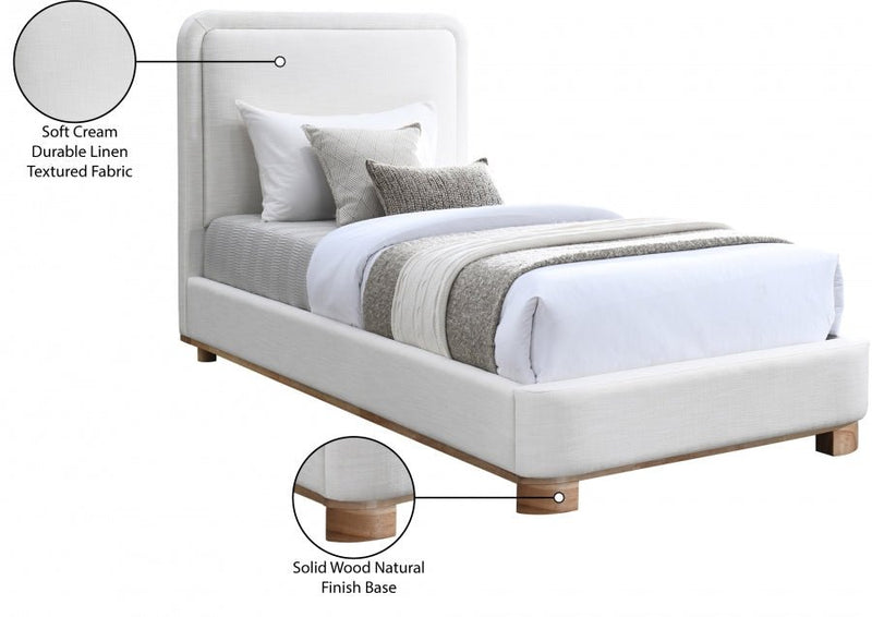 Nolita Linen Textured Fabric Twin Bed Cream - Gate FurnitureTwin Bed