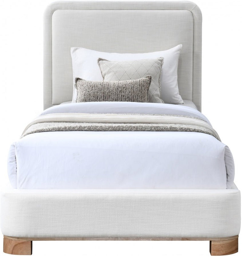 Nolita Linen Textured Fabric Twin Bed Cream - Gate FurnitureTwin Bed