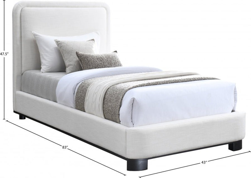 Nolita Linen Textured Fabric Twin Bed Cream - Gate FurnitureTwin Bed