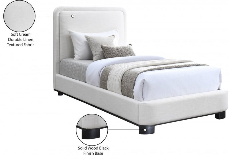 Nolita Linen Textured Fabric Twin Bed Cream - Gate FurnitureTwin Bed