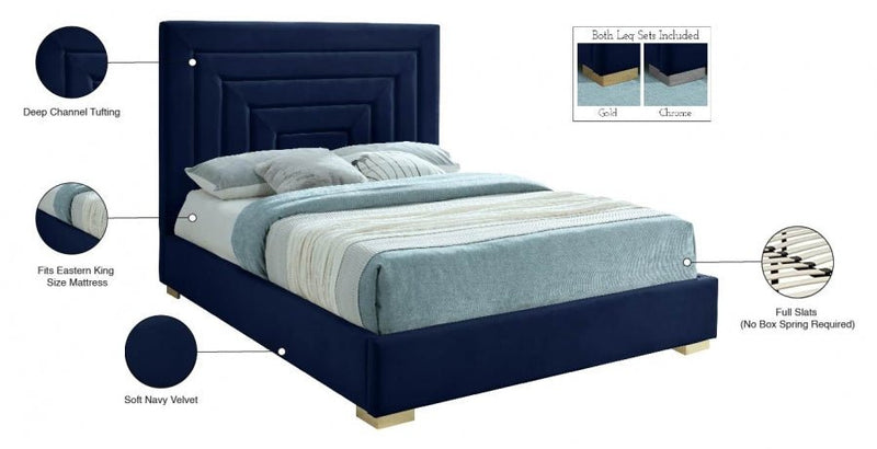 Nora Velvet King Bed Blue - Gate FurnitureKing Bed
