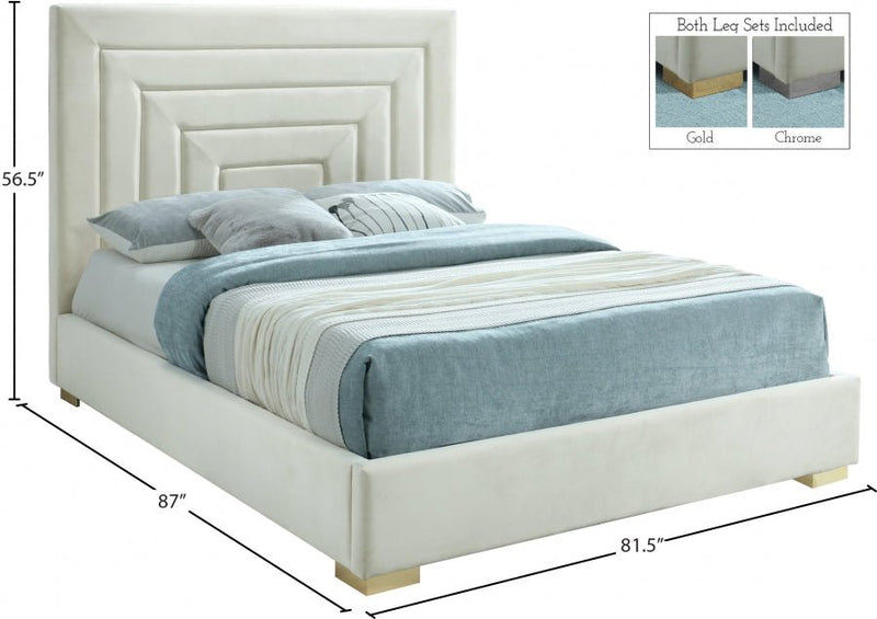Nora Velvet King Bed Cream - Gate FurnitureKing Bed