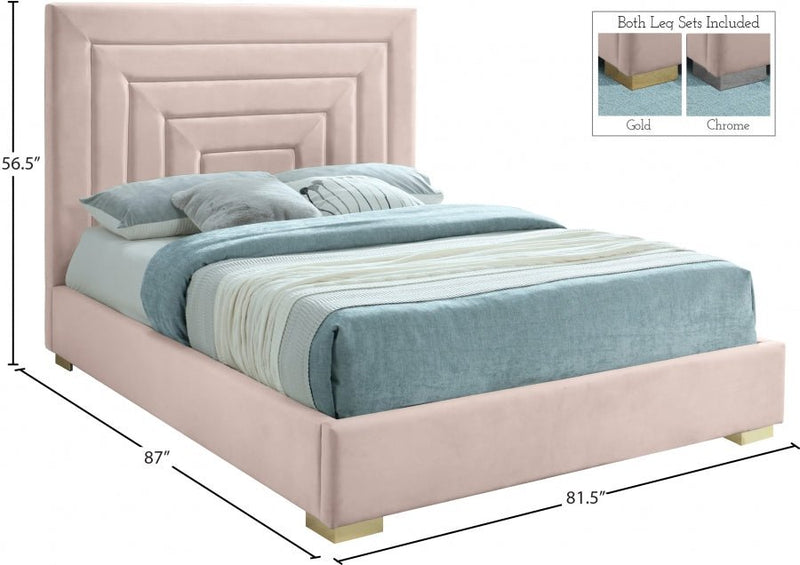 Nora Velvet King Bed Pink - Gate FurnitureKing Bed