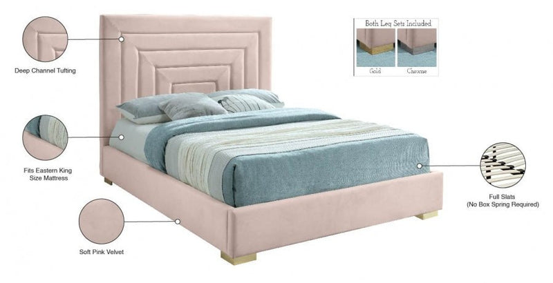 Nora Velvet King Bed Pink - Gate FurnitureKing Bed