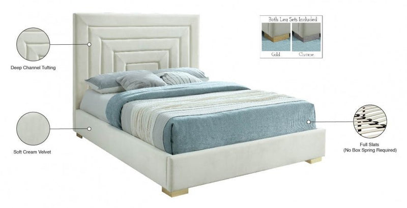 Nora Velvet Queen Bed Cream - Gate FurnitureQueen Bed