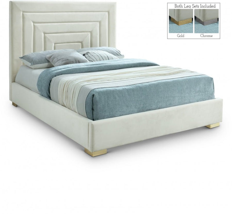 Nora Velvet Queen Bed Cream - Gate FurnitureQueen Bed