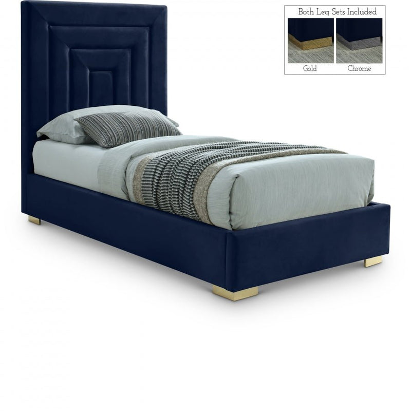 Nora Velvet Twin Bed Blue - Gate FurnitureTwin Bed