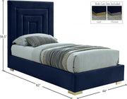 Nora Velvet Twin Bed Blue - Gate FurnitureTwin Bed