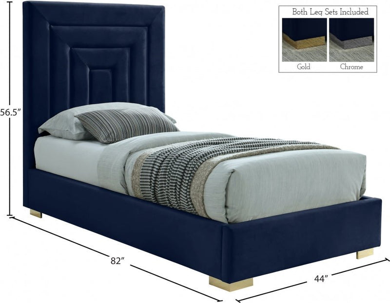 Nora Velvet Twin Bed Blue - Gate FurnitureTwin Bed