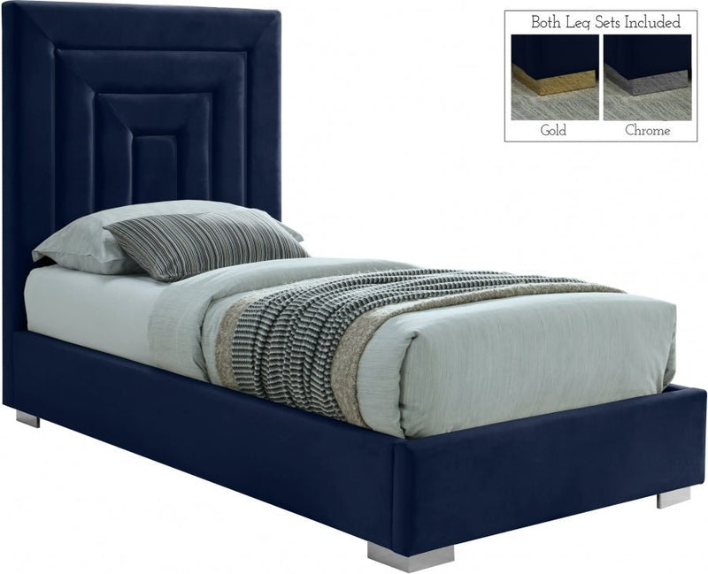 Nora Velvet Twin Bed Blue - Gate FurnitureTwin Bed