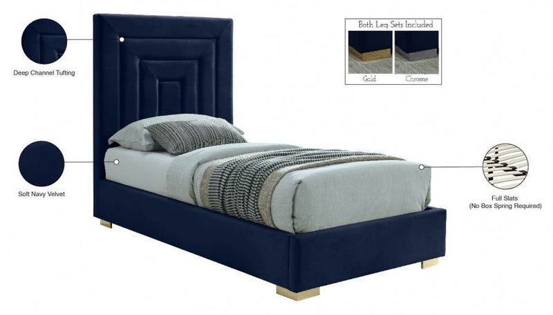 Nora Velvet Twin Bed Blue - Gate FurnitureTwin Bed