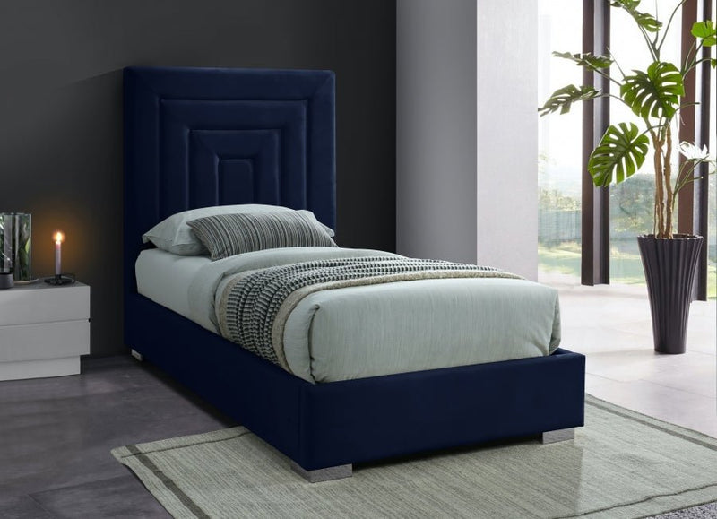Nora Velvet Twin Bed Blue - Gate FurnitureTwin Bed