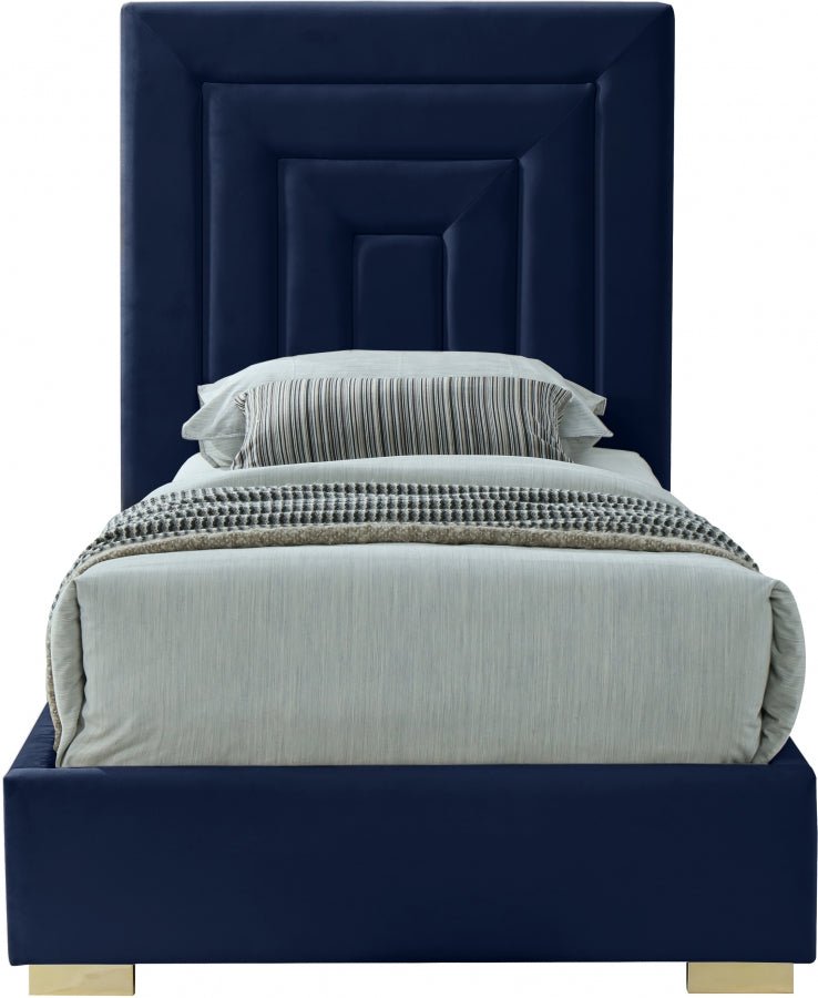 Nora Velvet Twin Bed Blue - Gate FurnitureTwin Bed
