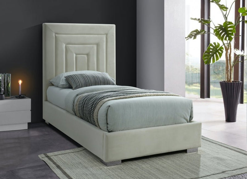 Nora Velvet Twin Bed Cream - Gate FurnitureTwin Bed