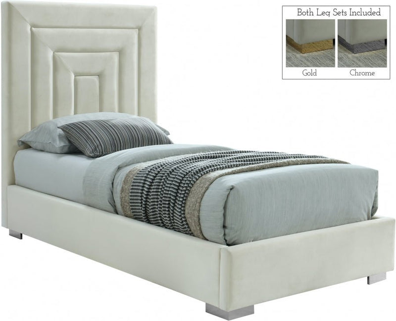 Nora Velvet Twin Bed Cream - Gate FurnitureTwin Bed