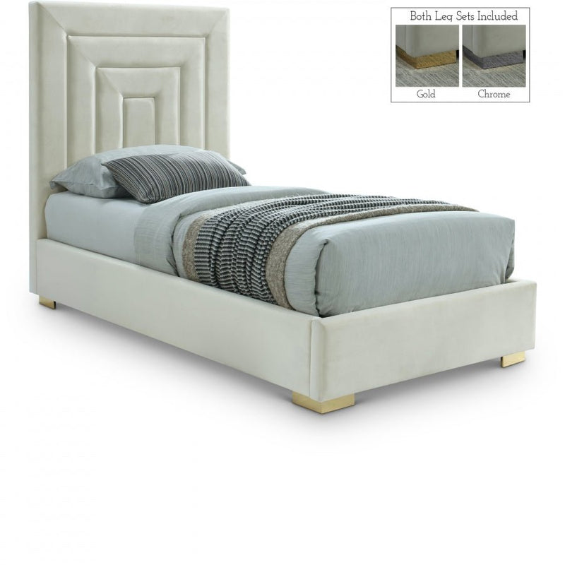 Nora Velvet Twin Bed Cream - Gate FurnitureTwin Bed