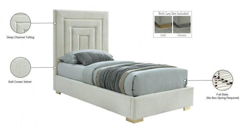 Nora Velvet Twin Bed Cream - Gate FurnitureTwin Bed