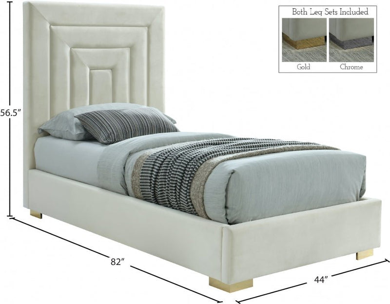 Nora Velvet Twin Bed Cream - Gate FurnitureTwin Bed