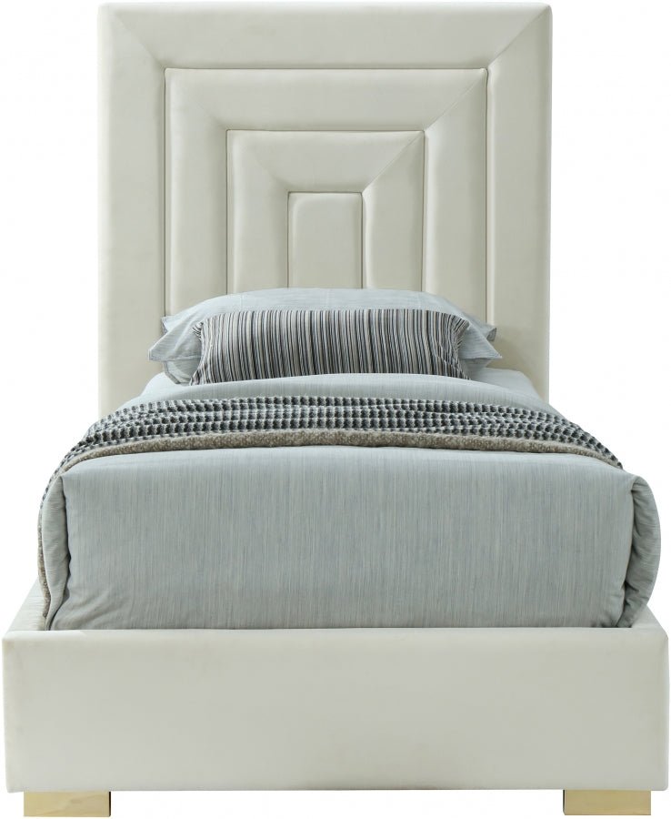 Nora Velvet Twin Bed Cream - Gate FurnitureTwin Bed